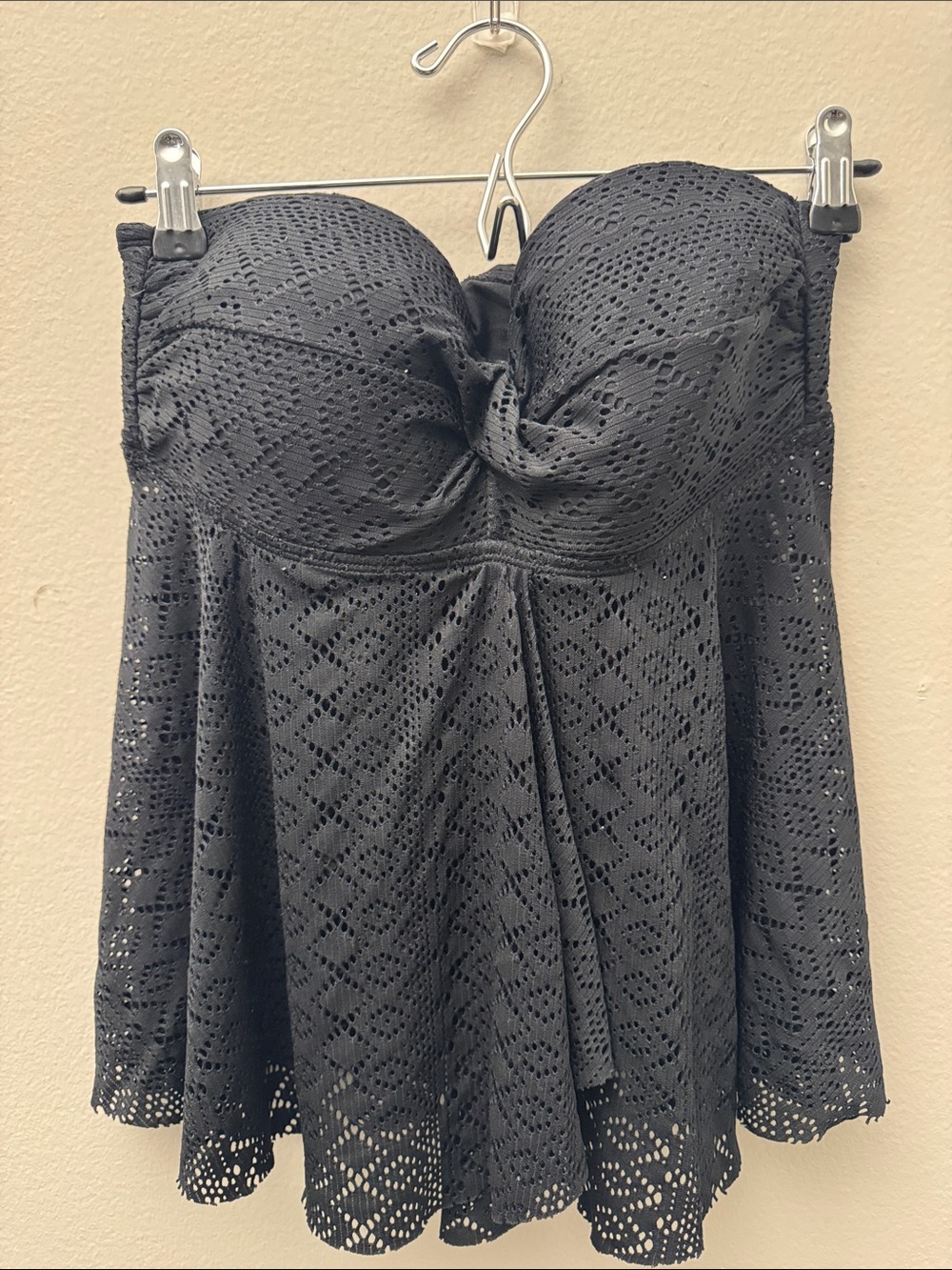 Black Strapless Eyelet swim top